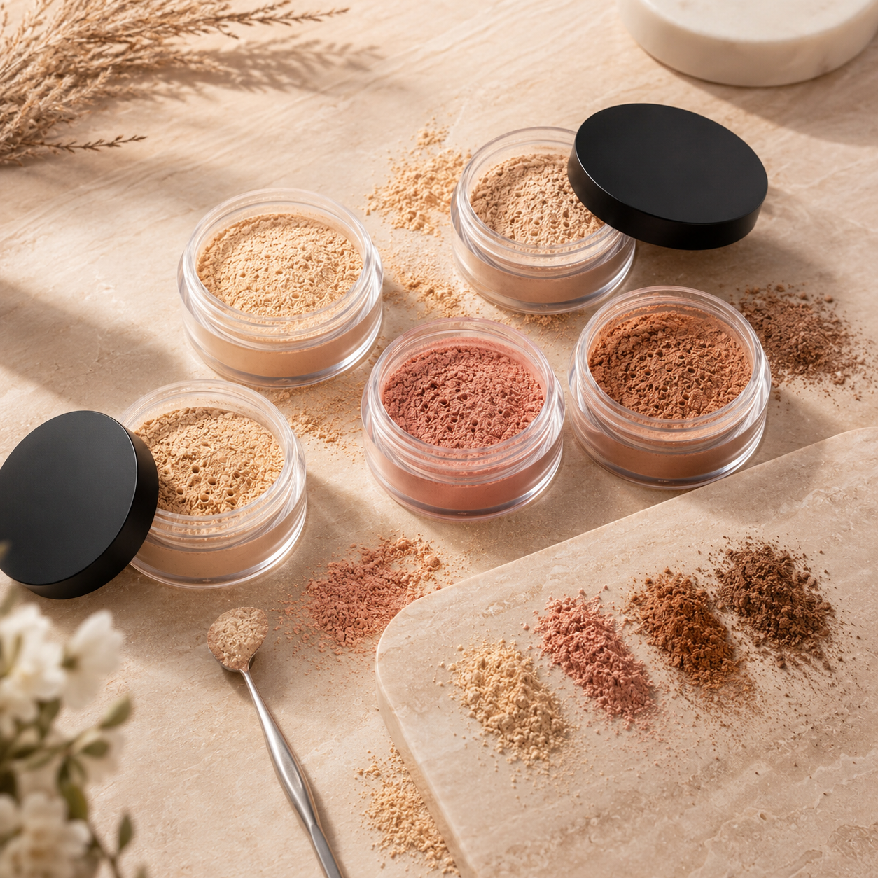 Individuell gemischte DOCTOR DERMA Mineral Puder Farbtöne für verschiedene Hauttöne