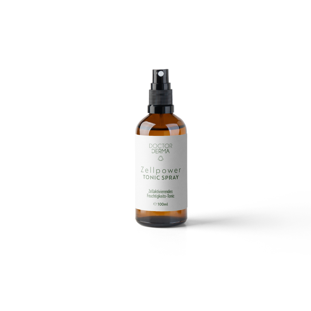 Doctor Derma Zellpower Tonic Spray in einer braunen Glasflasche mit schwarzem Sprühaufsatz vor weißem Hintergrund.